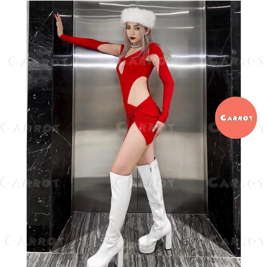 Set áo croptop dài tay khoét kèm chân váy ngắn gợi cảm thời trang cho nữ carrotxinhdep