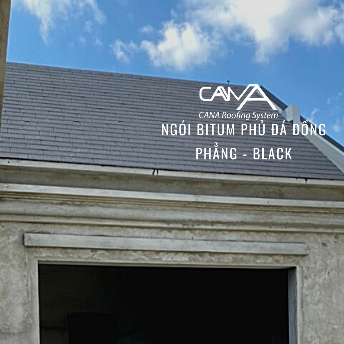 Tấm lợp bitum phủ đá cana đồng phẳng black - tấm nhựa đường phủ đá màu đen viên gạch từ Hàn Quốc chống thấm và trang trí biệt thự, nhà gỗ, bungalow, đóng gói 22 tấm /gói/phủ 3.2m2 mái