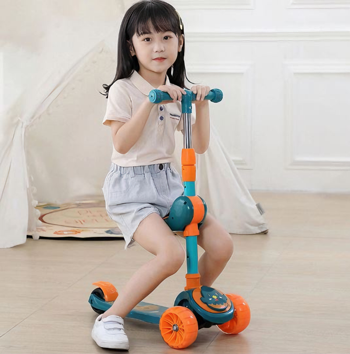 Xe trượt Scooter 2 tầng có nhạc đèn, ghế ngồi, bánh 5cm phát sáng, gấp gọn chỉnh độ cao an toàn cho bé - Hàng chính hãng