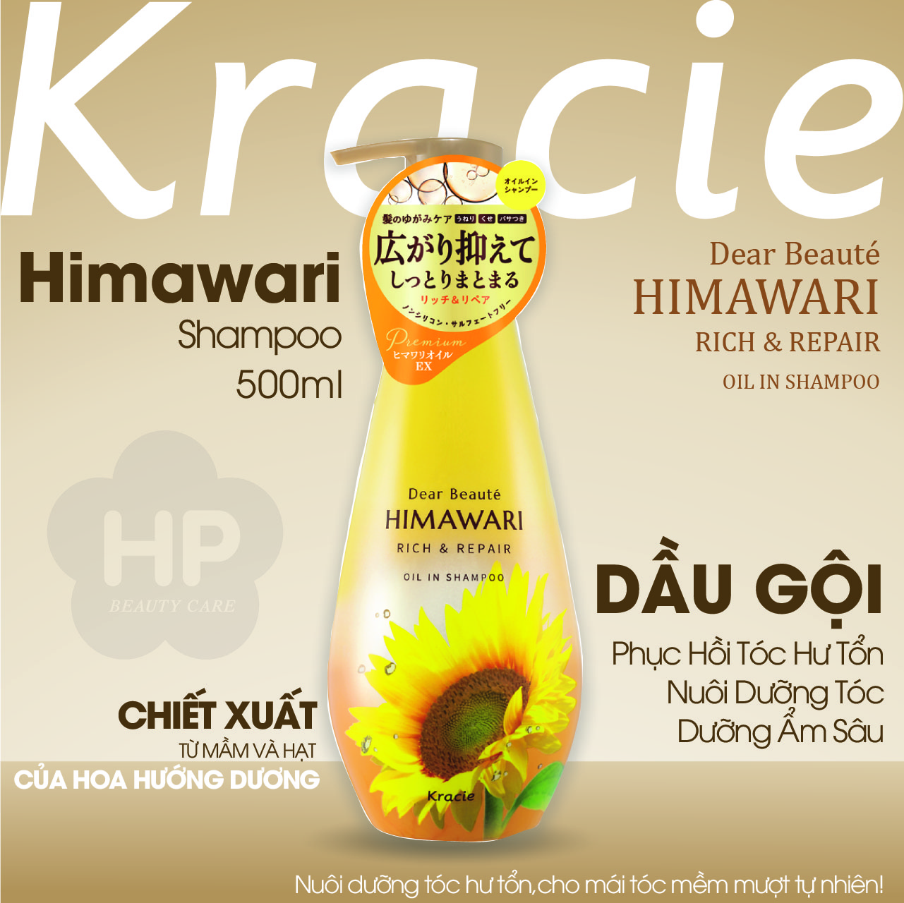 Combo Dầu Gội Và Dầu Xả Himawari Phục Hồi, Dưỡng Ẩm Sâu Kracie Dear Beaute Himawari (Combo 2 Chai)