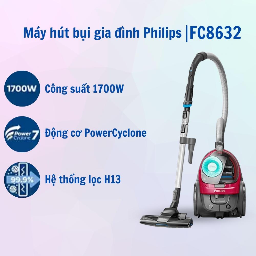 Máy hút bụi Philips gia đình FC8632 công suất lớn 1700W - Hàng nhập khẩu