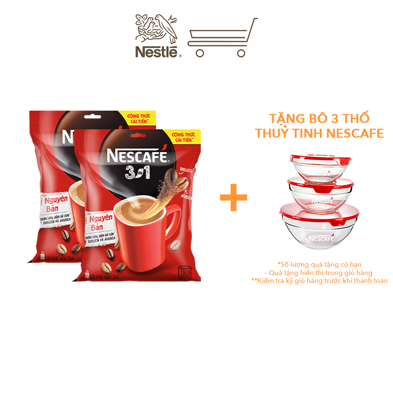 Combo 2 bịch cà phê NESCAFÉ 3IN1 VỊ NGUYÊN BẢN - Công thức cải tiến (Bịch 46 gói x 16g)