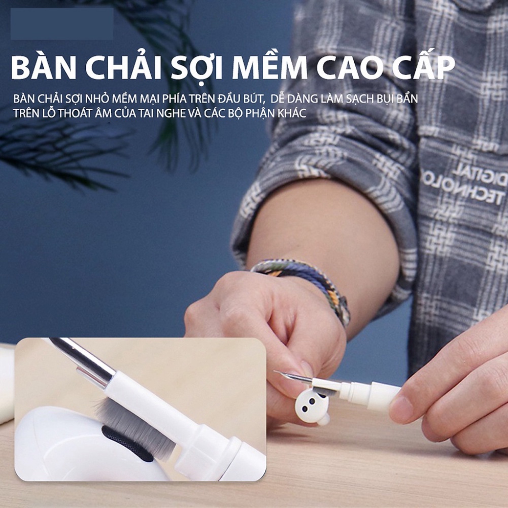 Bộ Dụng Cụ Vệ Sinh Dành Cho Airpods, Vệ Sinh Tai Nghe Không Dây, Bàn Phím, Điện Thoại 3 in 1, Siêu Sạch Sẽ, Dễ Dàng Sử Dụng_ Hàng Chính Hãng