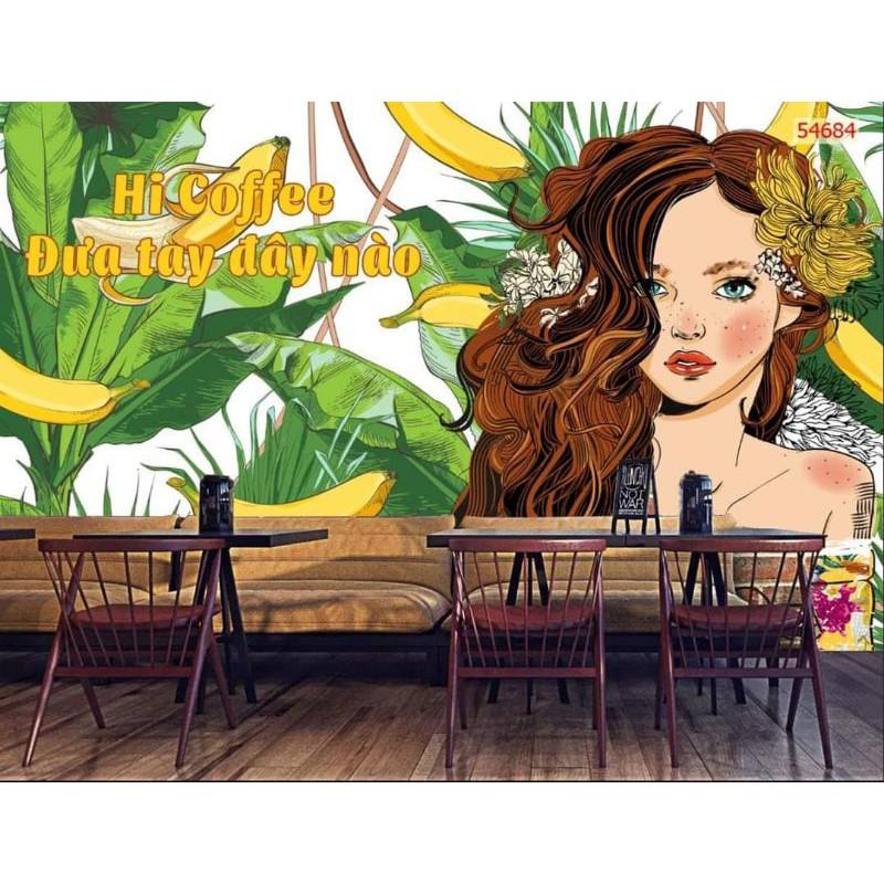 Tranh dán quán trà chanh 3d tranh dán tường in Vải Lụa