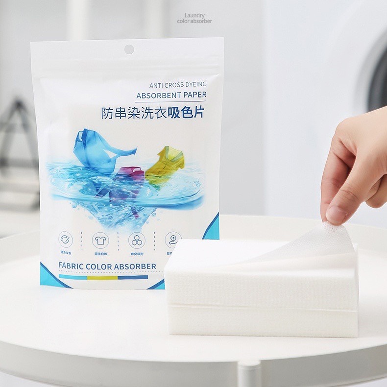 Túi 50 giấy thấm hút chống loang màu quần áo, bảo vệ màu quần áo khi giặt máy hoặc giặt tay