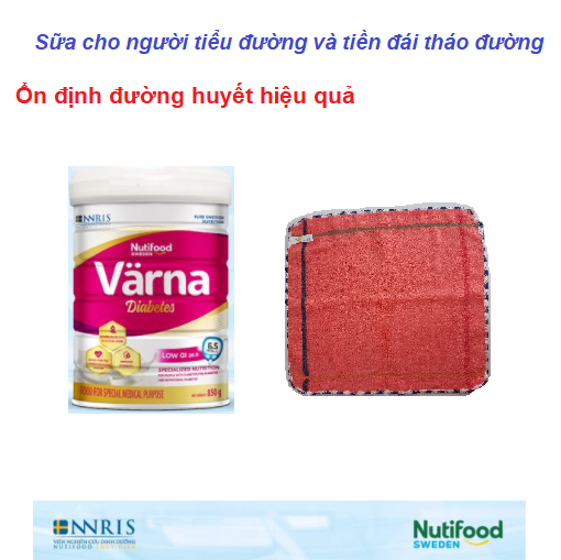Sữa Bột Värna Diabetes Lon 850g của Nutifood Thụy Điển - Dành cho người tiểu đường. Tặng kèm khăn mặt bông mềm mịn.