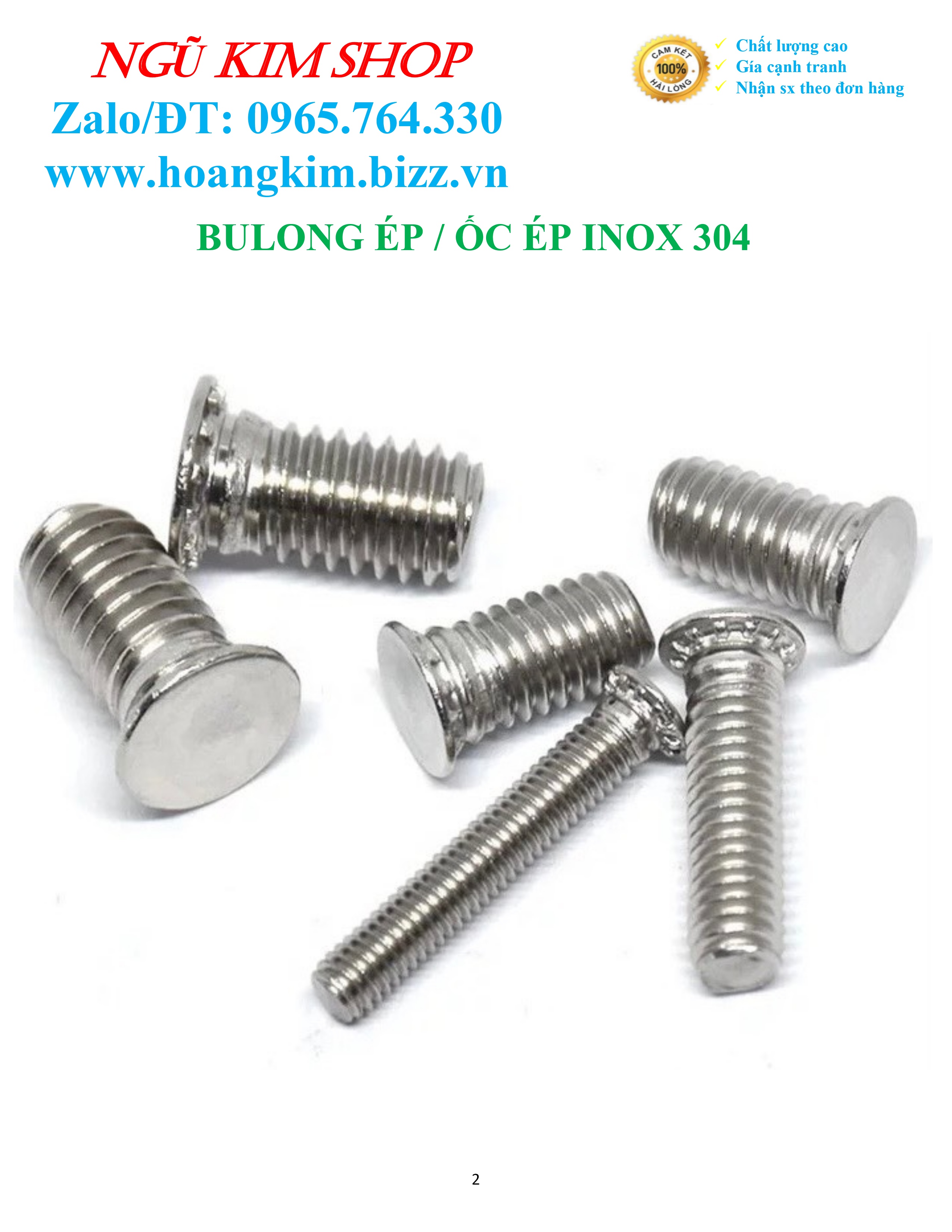 BULONG ÉP _ ỐC ÉP M4, M5, M6, M8 INOX 304