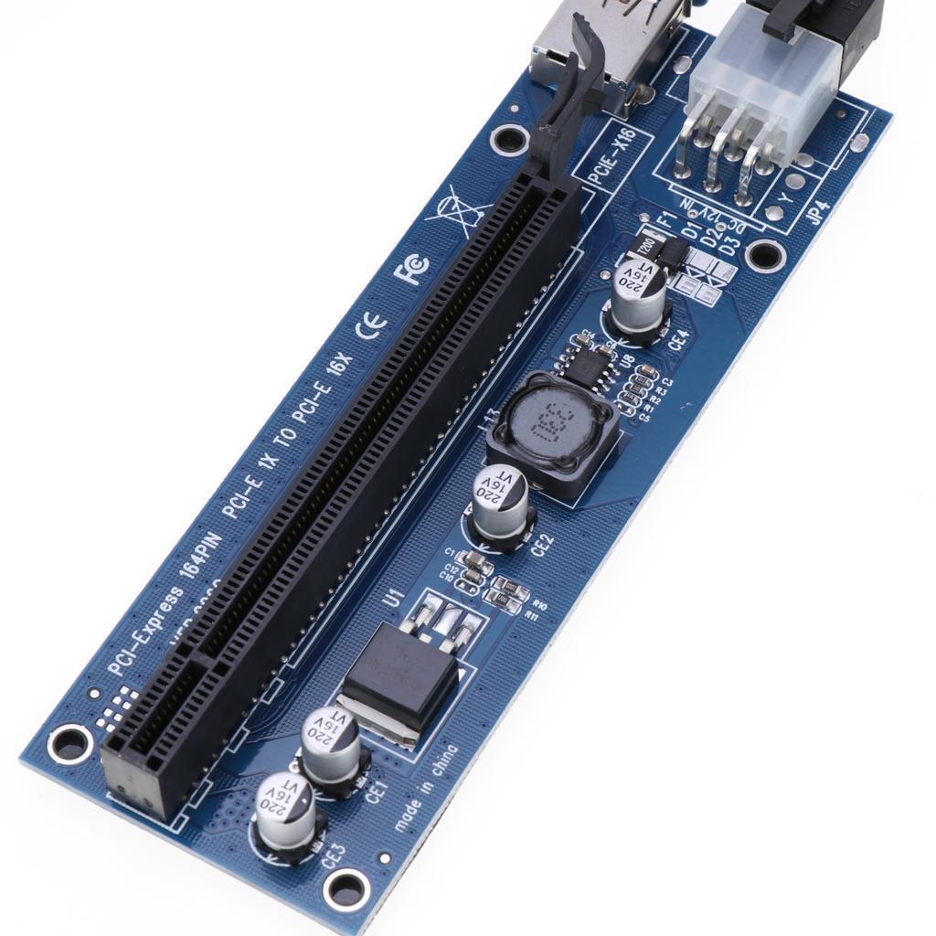PCI-E 16x to 1x Powered Riser Adapter Card, with USB 3.0 Extension Cable &