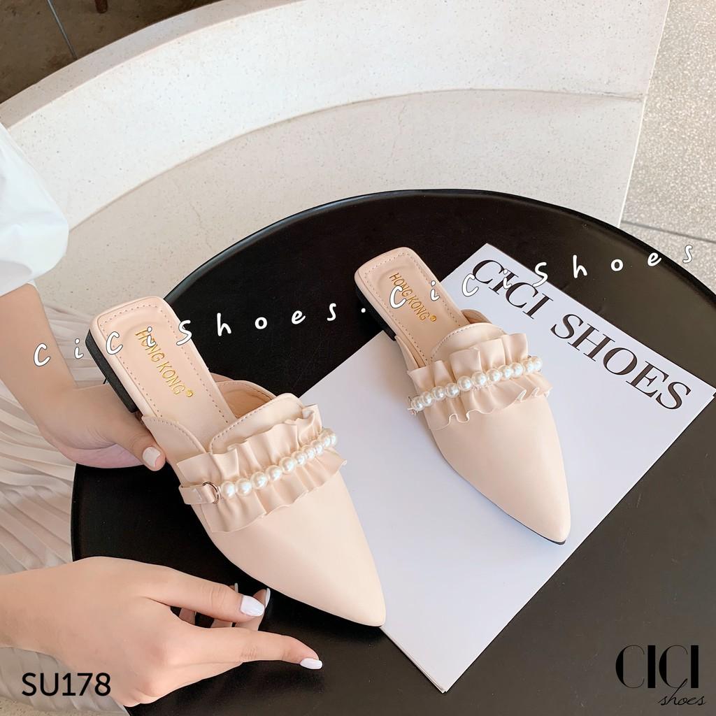 Giày sục nữ CiCi Shoes mũi nhọn, sục da bèo gót bệt - SU178