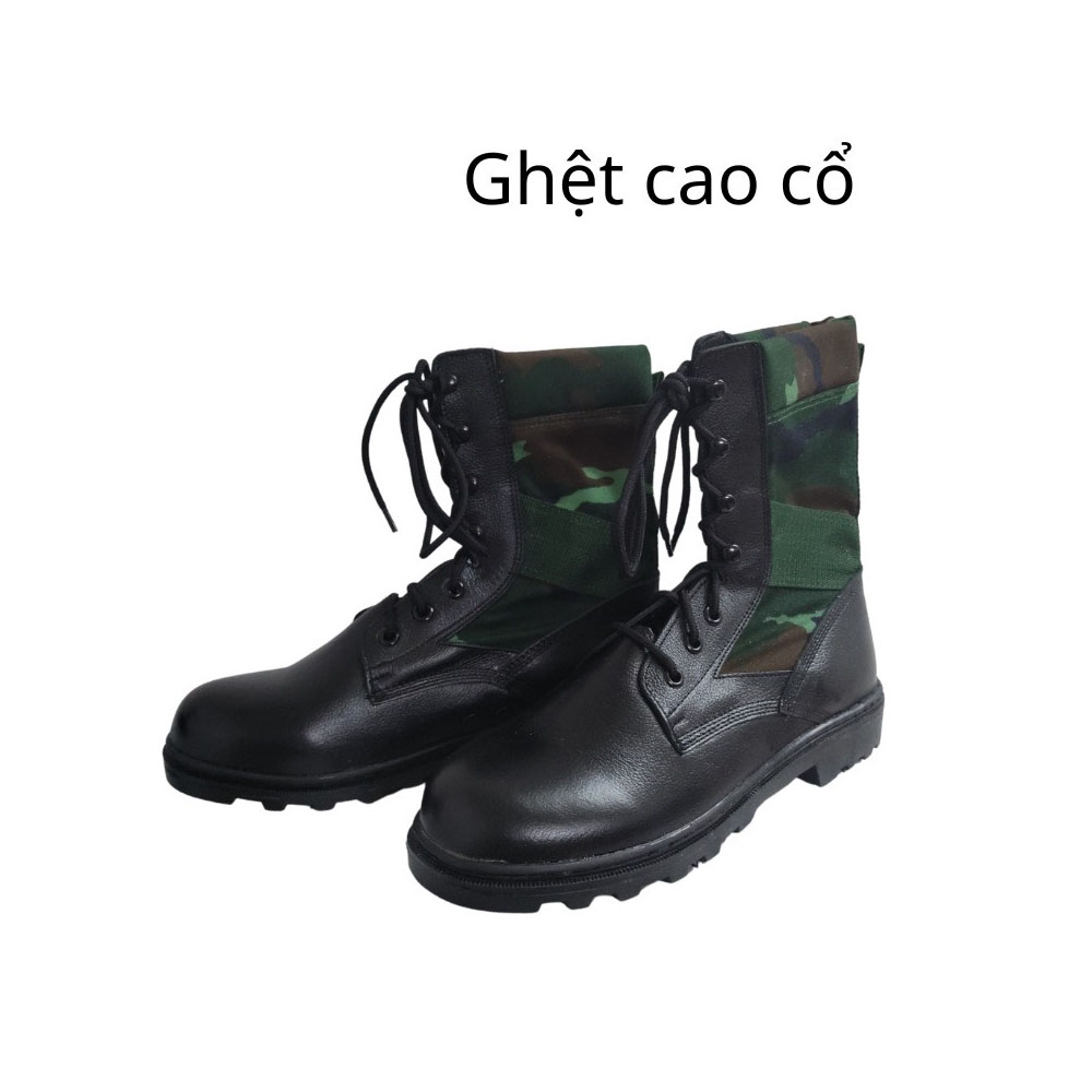 [Chính Hãng] Giày ghệt cơ động, bốt cổ cao nam da thật đen phối rằn ri cao cấp Cty 32 034 K07