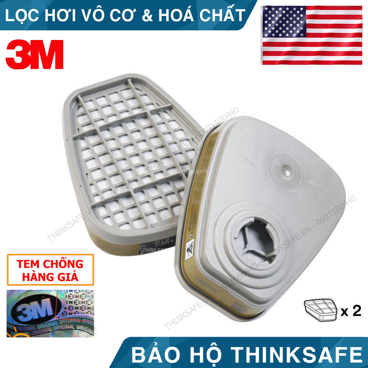 Phin lọc 3M 6006 - phin lọc hơi hóa chất hữu cơ - Axit Chuyên dùng cho mặt nạ 3M 6200, 3M 7502, 3M 6800