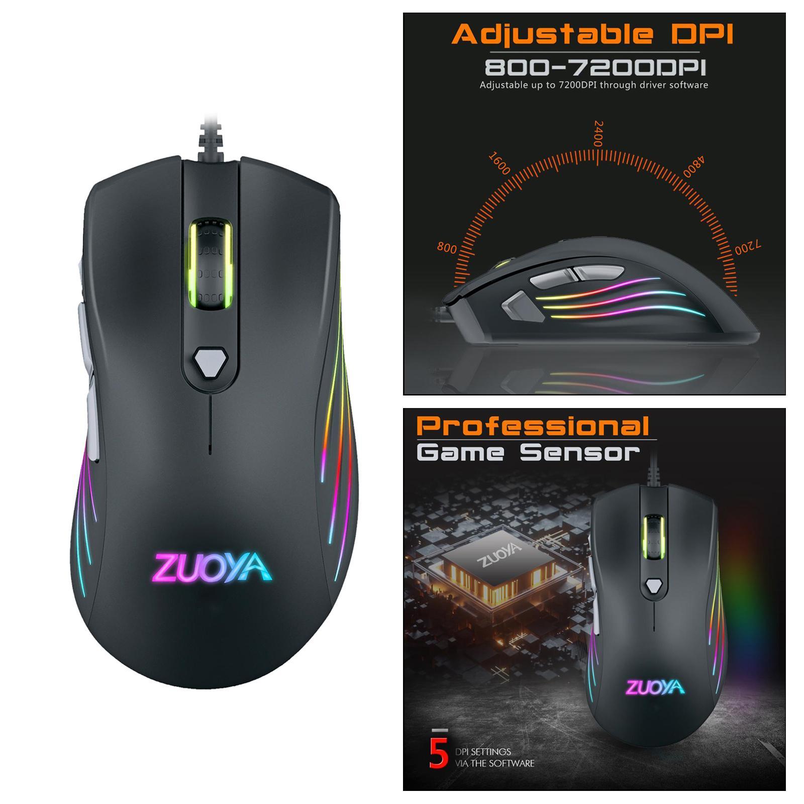 Computer Gaming Mouse 7 Button 7200 DPI Game Mice RGB Backlit for PC Laptop