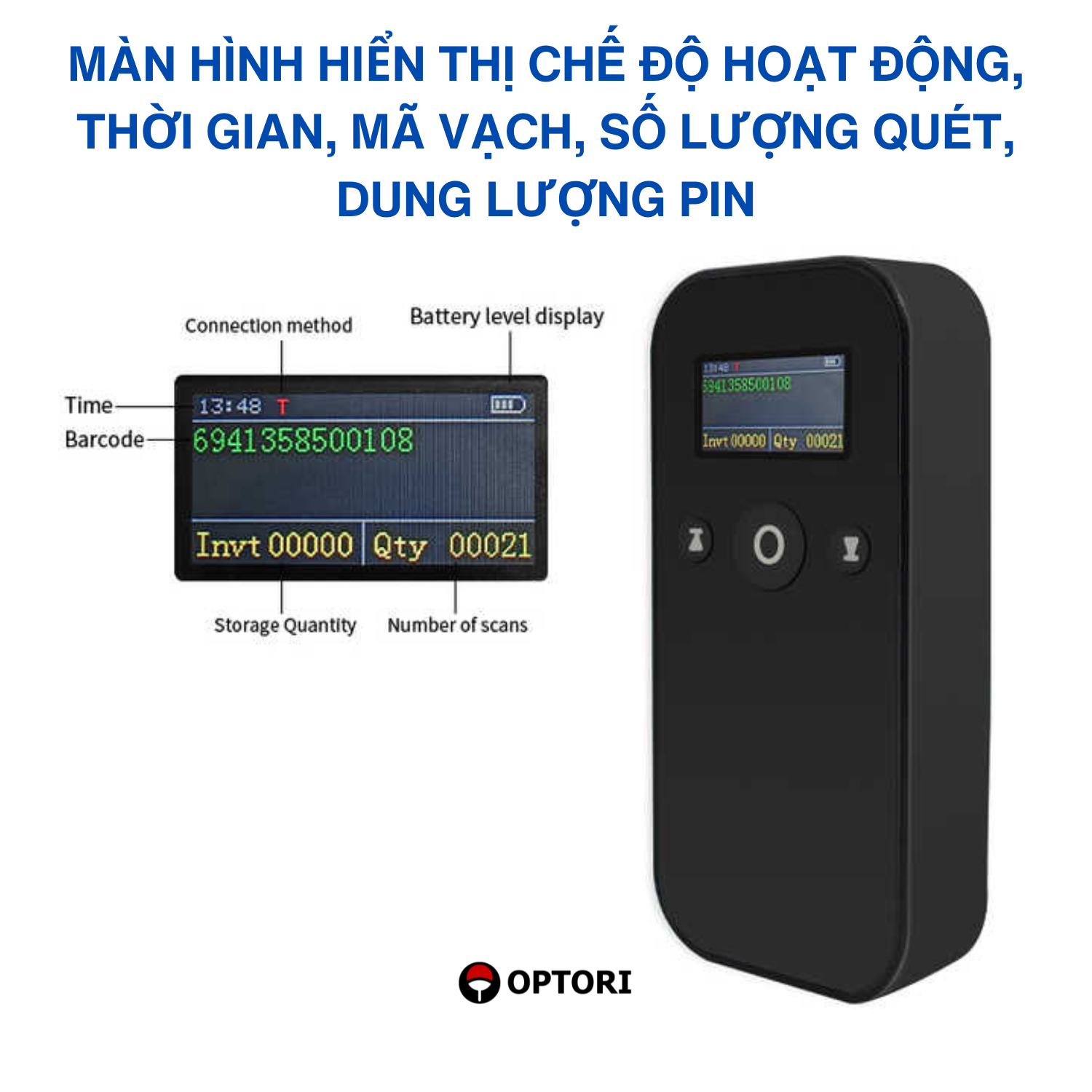 Máy quét mã vạch không dây – Máy đọc mã vạch bluetooth 2D – OPTORI H29 (Hàng chính hãng)