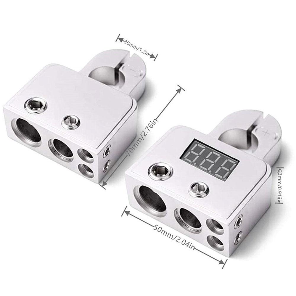Car Battery Terminal Connectors Positive Negative Battery Terminal Clamps Car Audio Modification Battery Head with Voltmeter 12-24V