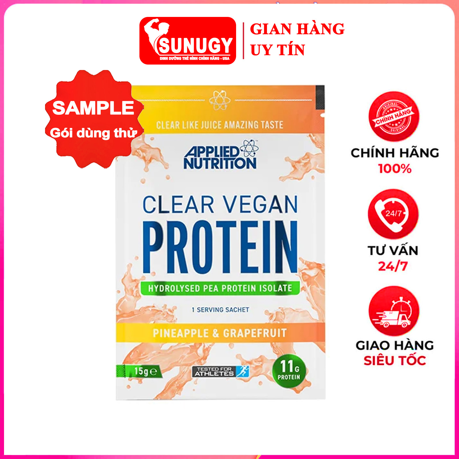 Sample Sữa tăng cơ Hydrolyze Protein Isolate Clear Vegan với 100% protein từ thực vât - hỗ trợ tăng cơ giảm mỡ cao cấp