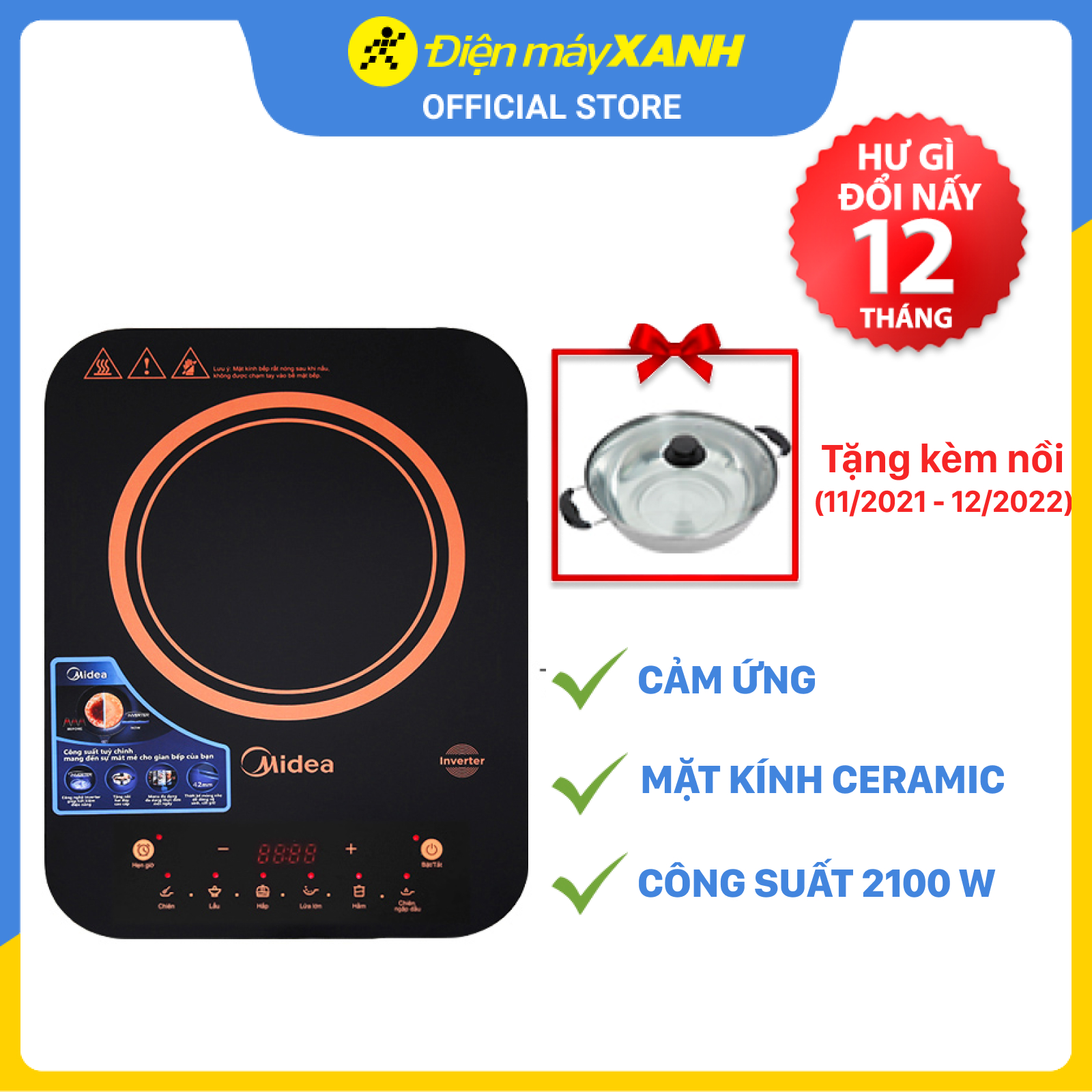 Bếp điện từ Midea MI-T2121DB - Hàng chính hãng