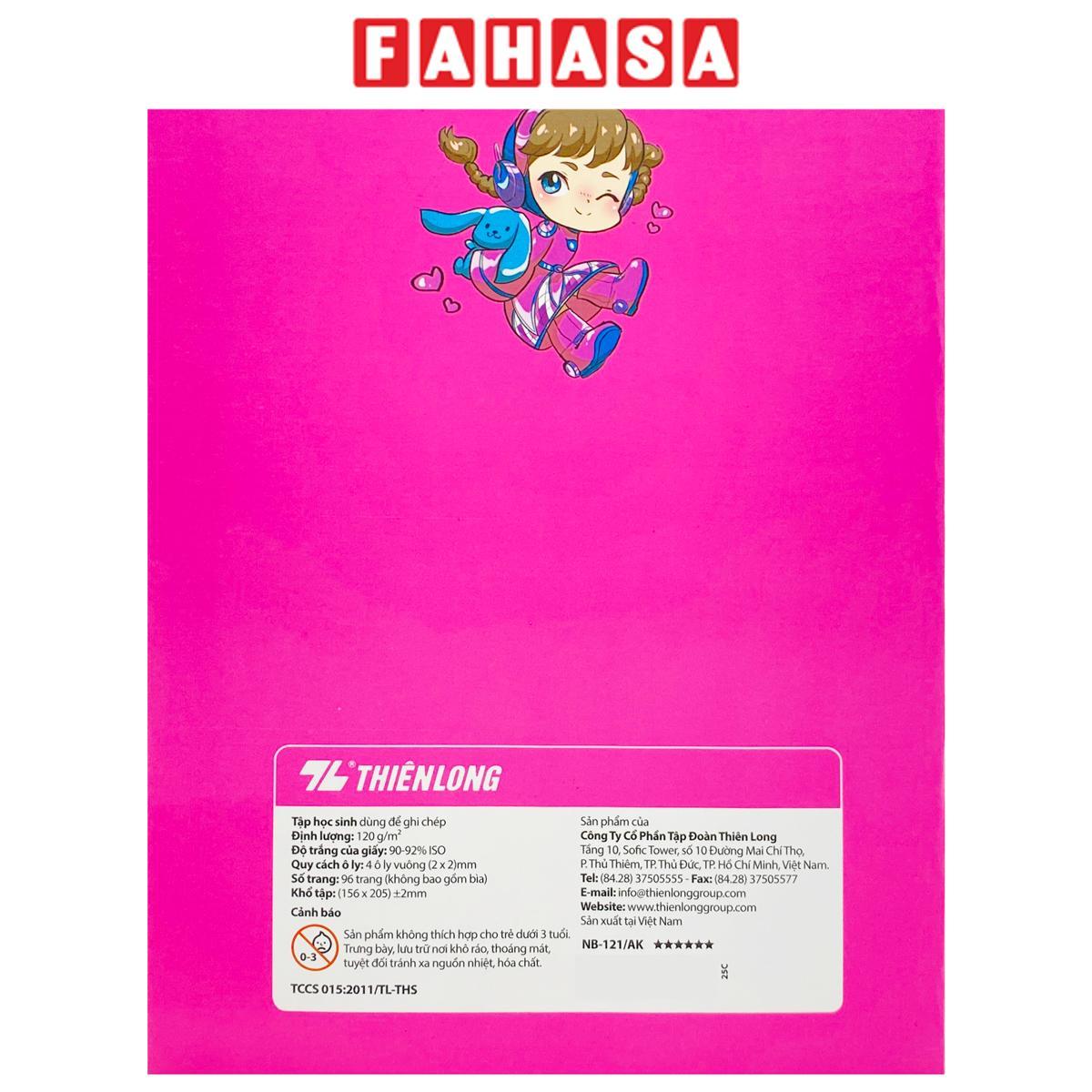 Tập Học Sinh Giấy Chống Lem - 4 Ô Ly Vuông - 96 Trang 120gsm - Thiên Long NB-121/AK - Nhân Vật Akooland Cici