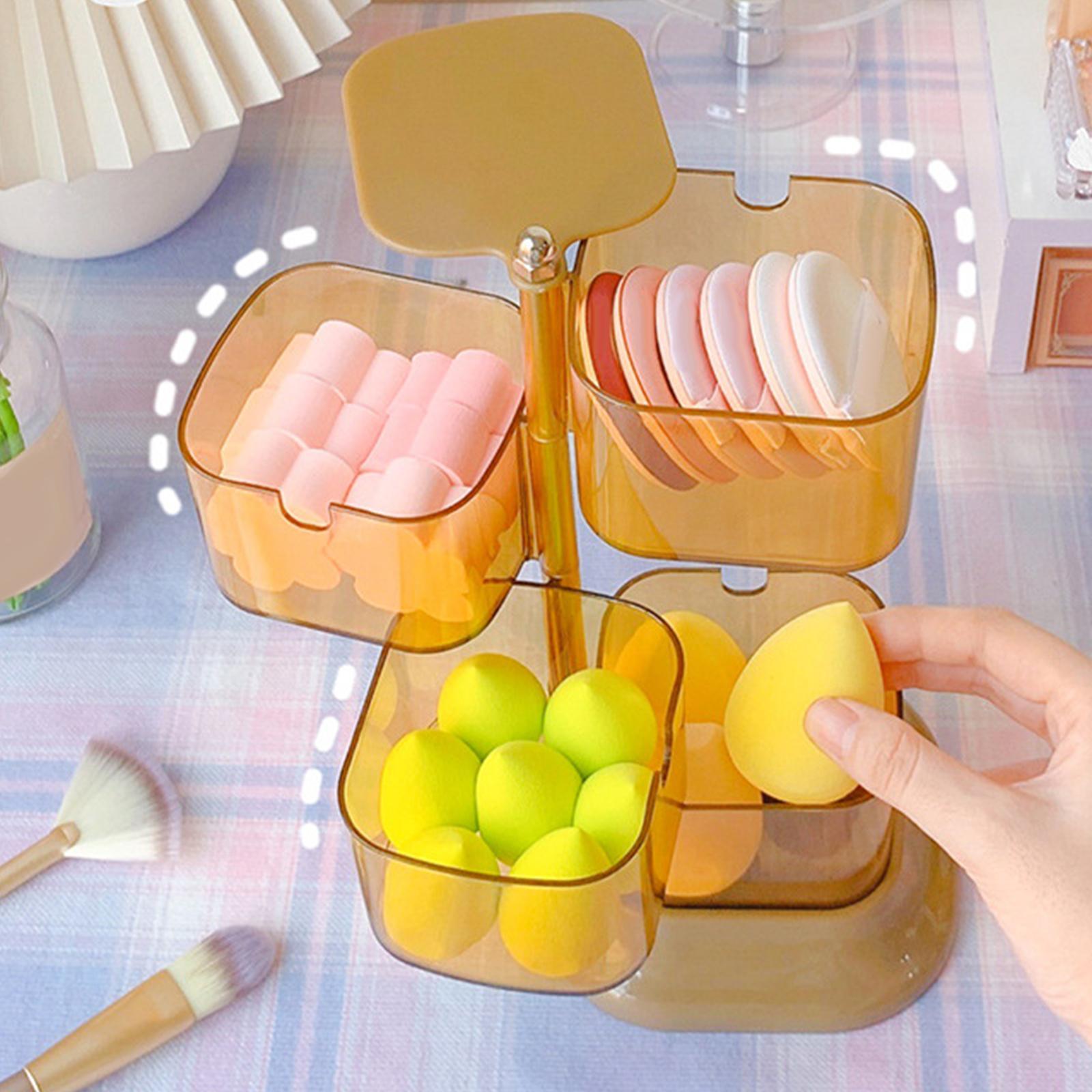 360 Degree Rotation Egg Organizer Box Powder Puff Cosmetic Blender Jewelry