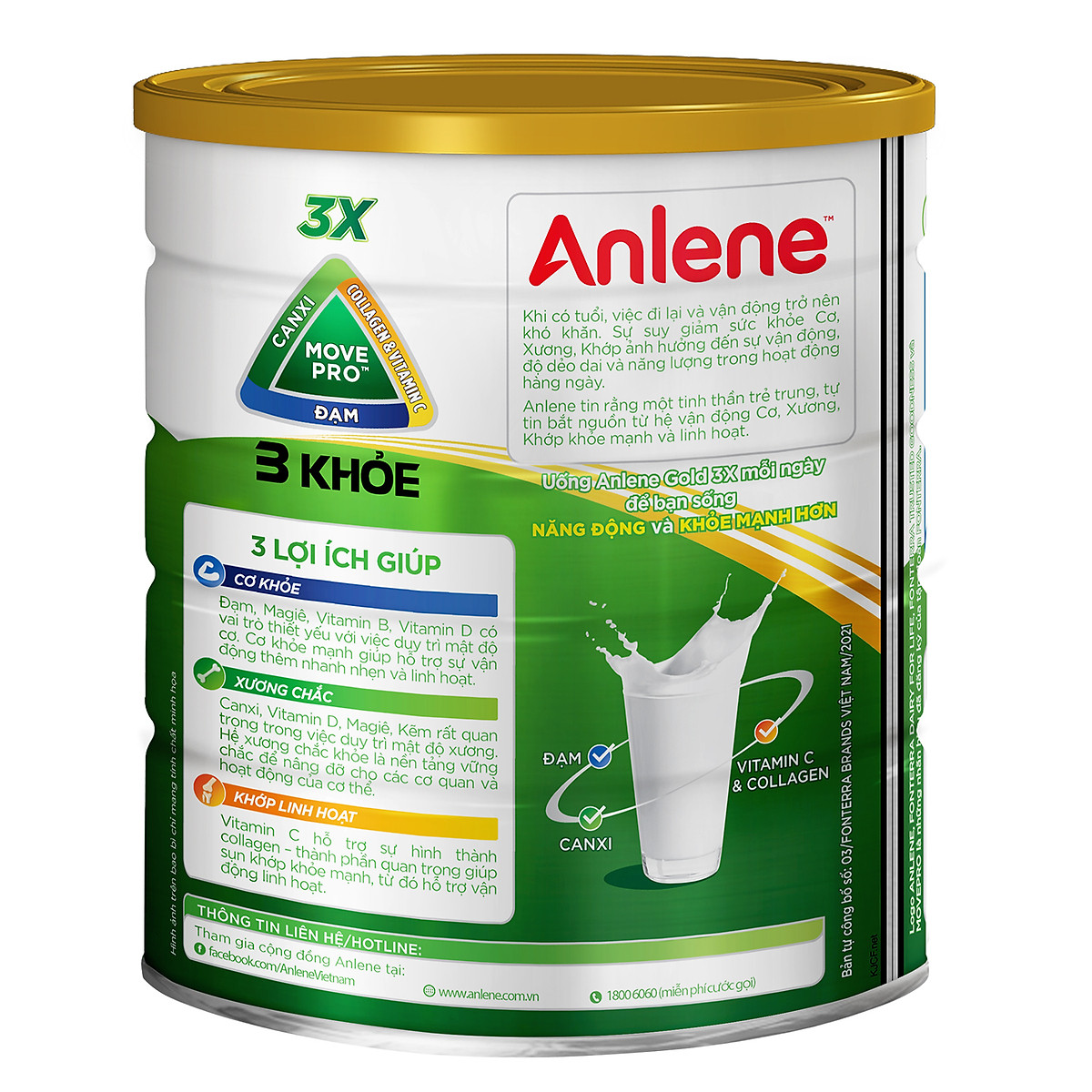 Combo 02 Sữa Bột Anlene Gold 3X Hương Vanilla (Hộp thiếc 800g) - Tặng kệ 2 tầng