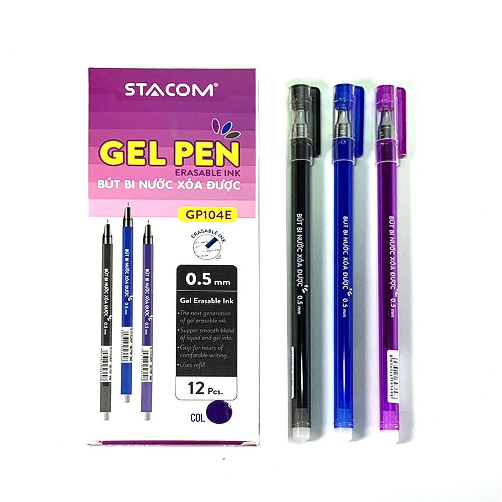 Bút gel xóa được Stacom đầu bi 0.5mm 3 màu xanh/đen/tím GP104E