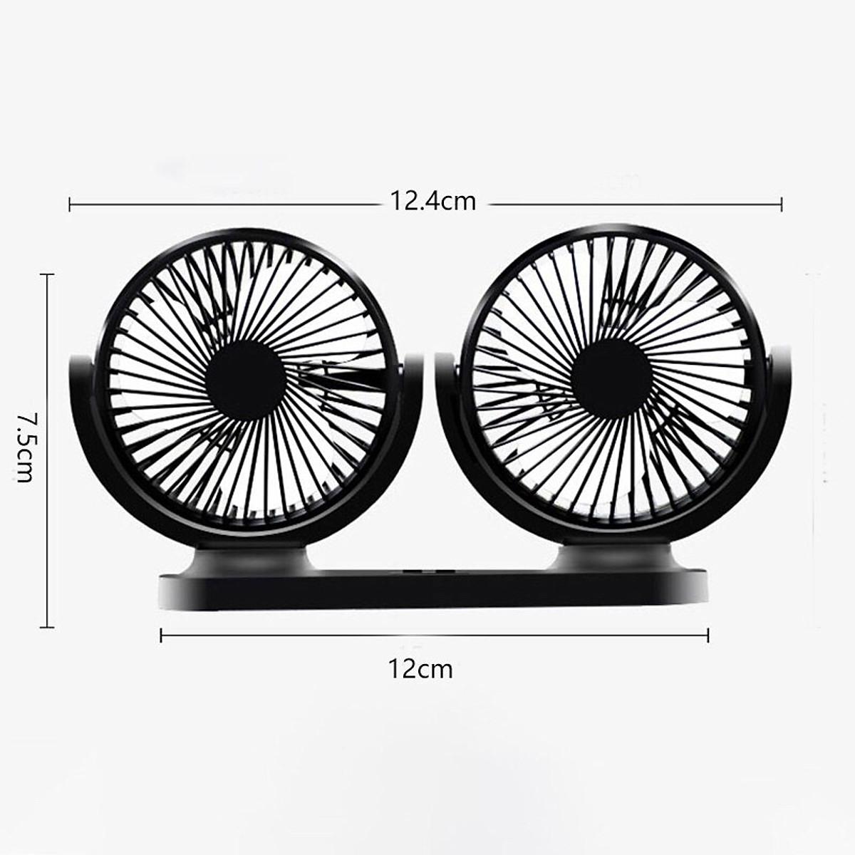 Quạt Đôi Mini Công Suất Lớn, Bền Bỉ, Quay 360 Độ - Dùng nguồn USB Tích Hợp Dùng Trên Xe Ô Tô, Bàn Làm Việc