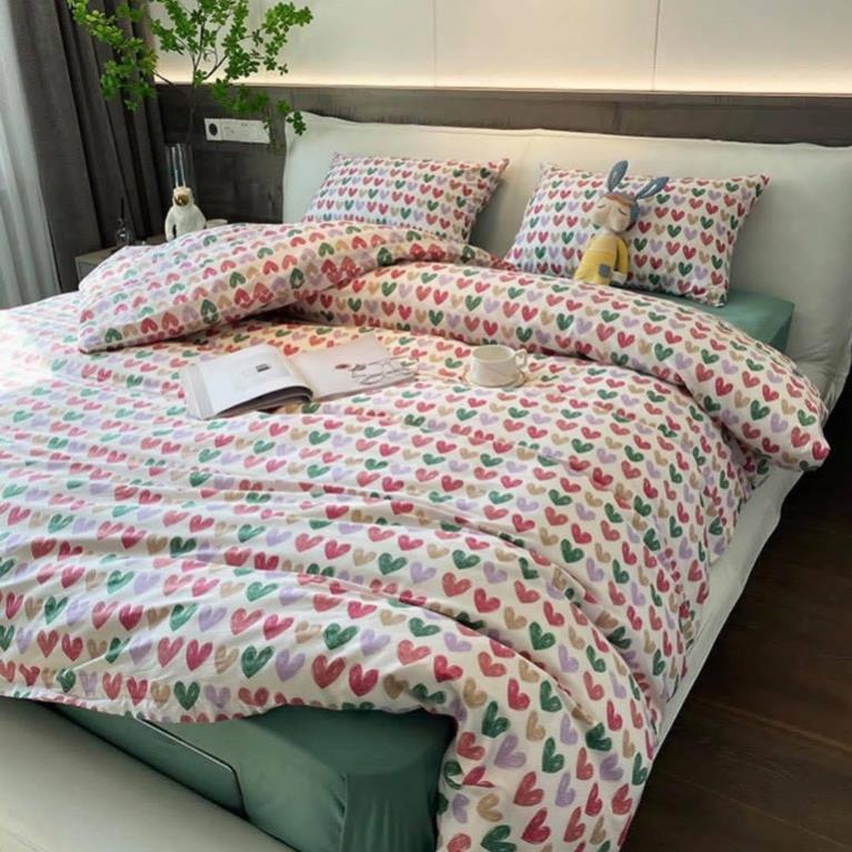 Bộ chăn ga gối cotton living mềm mại thoáng mát bo chun miễn phí