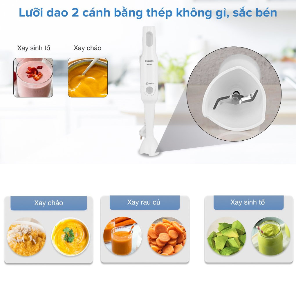 Máy xay cầm tay đa năng ProMix Philips HR2531 công suất 650W - hàng chính hãng