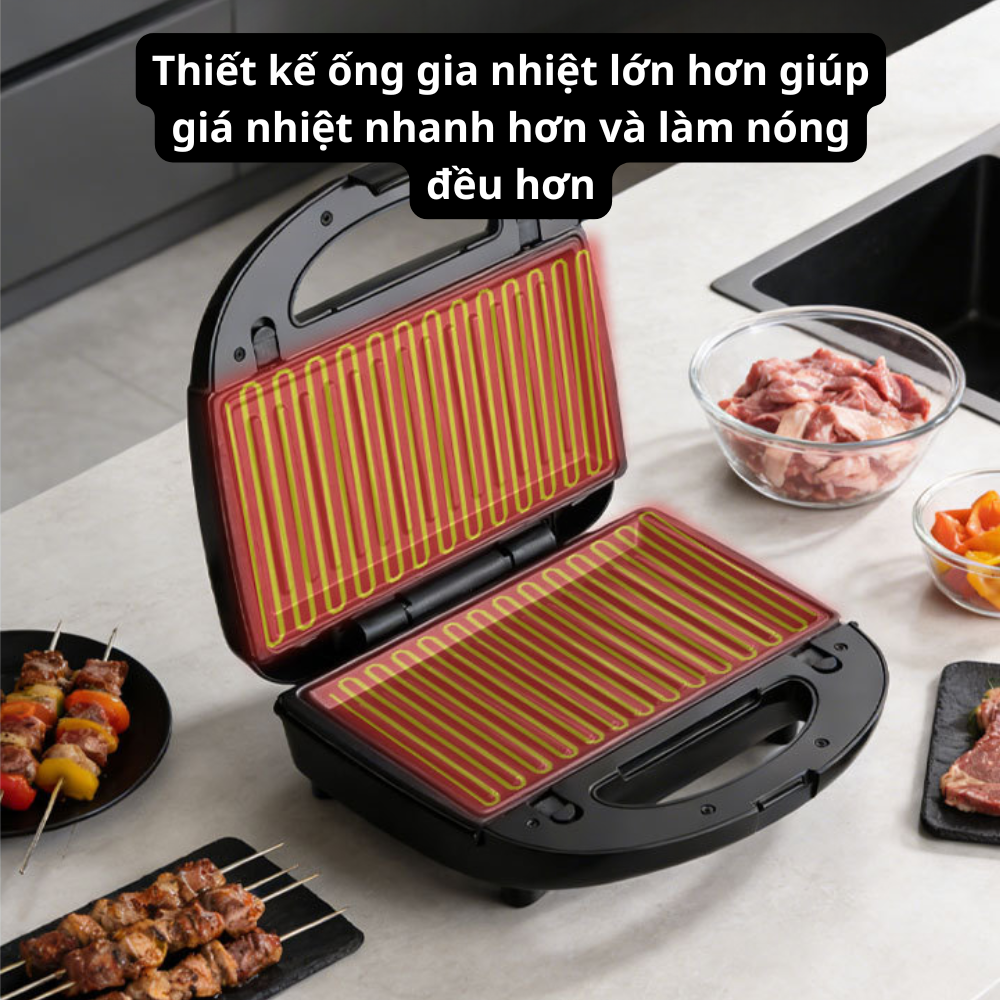 Máy kẹp nướng bánh mì 3IN1 Lumabella LB-58061 đa năng, công suất cao 750W, khay nướng chống dính cao cấp, dễ dàng tháo lắp khay, dễ dùng - DELIYA - HÀNG CHÍNH HÃNG