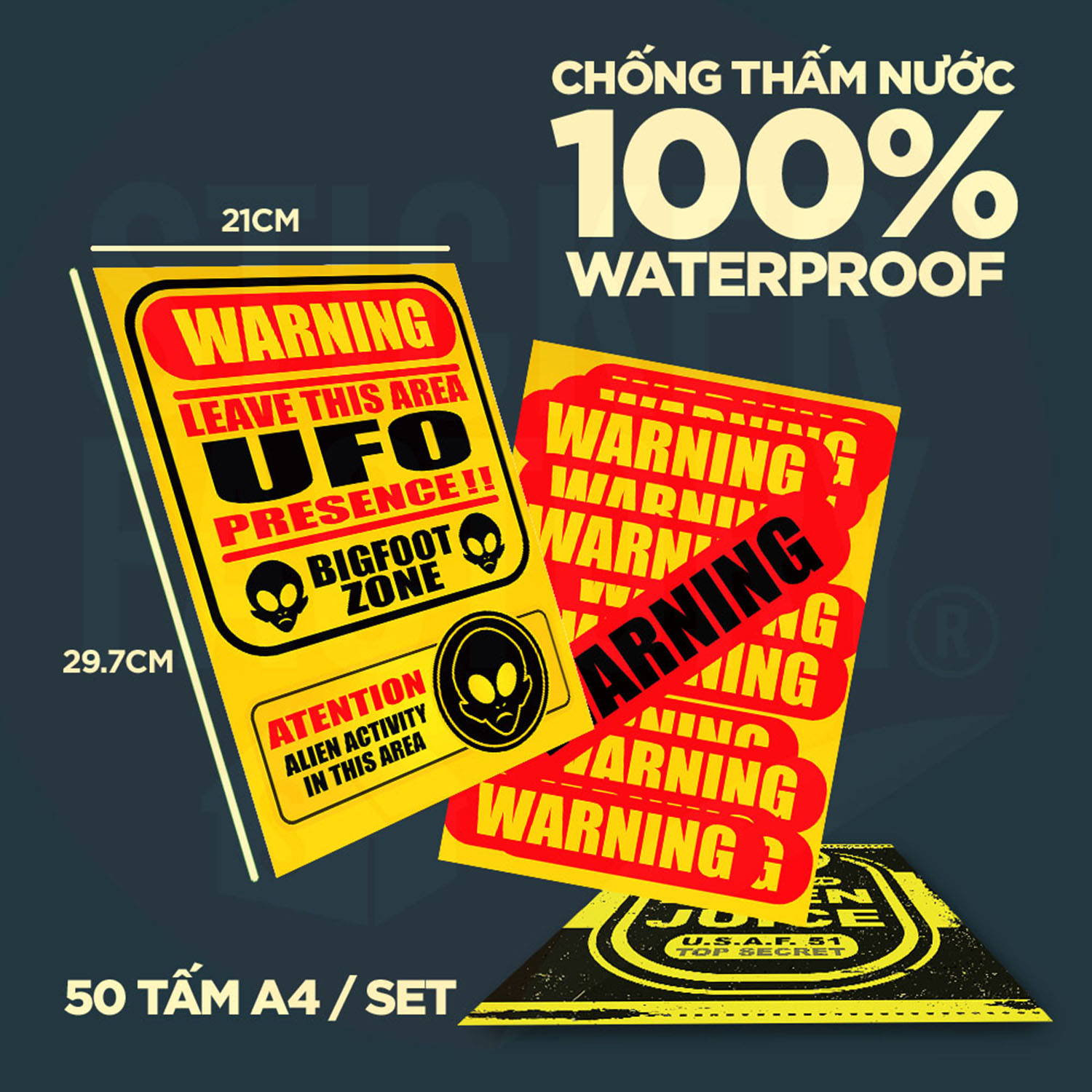 WARNING - Set 50 Poster A4 dán tường trang trí decor quán nhà cửa - STICKER FACTORY