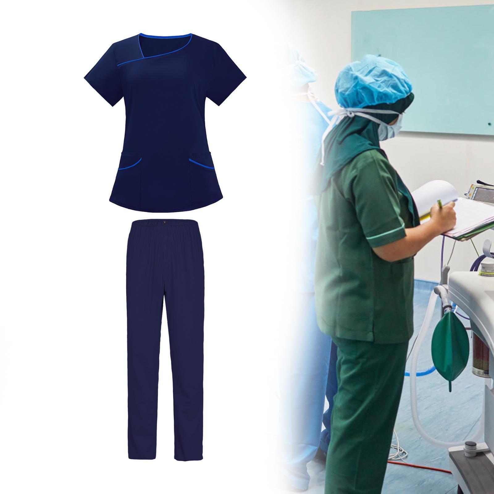 Men Women Scrubs Set, Nursing Scrubs Uniform Elastic Tops and Scrub Pants Unisex Hospital Nurse Costume for Pet Shop Massaging, Cosmetology