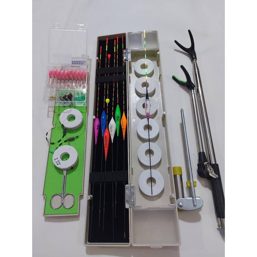 Bộ combo phụ kiện câu đài có 2 bộ trục buộc sẵn.hộp đựng phao câu và phụ kiện