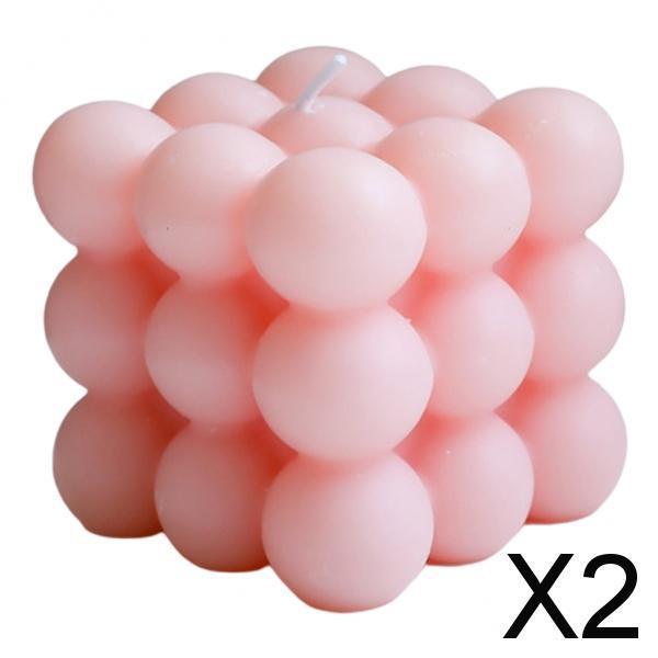 2xCube Candle Soy Wax Small INS Bedroom Office Nursery Decor Dessert Candle pink