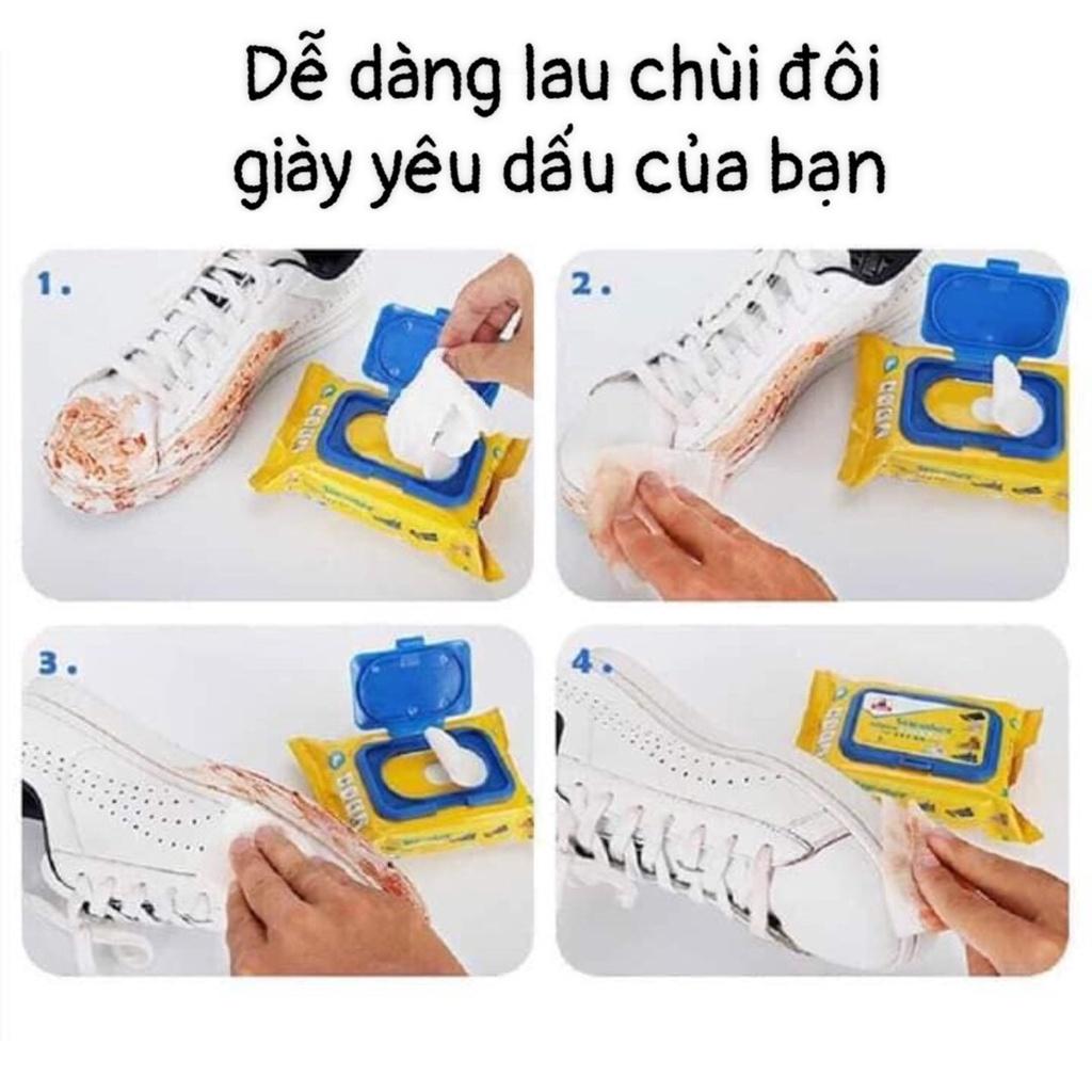 Khăn lau giày sneaker siêu sạch hộp 30 tờ siêu hot, Giấy ướt lau giày không hoá chất làm hại da tay, vải giày