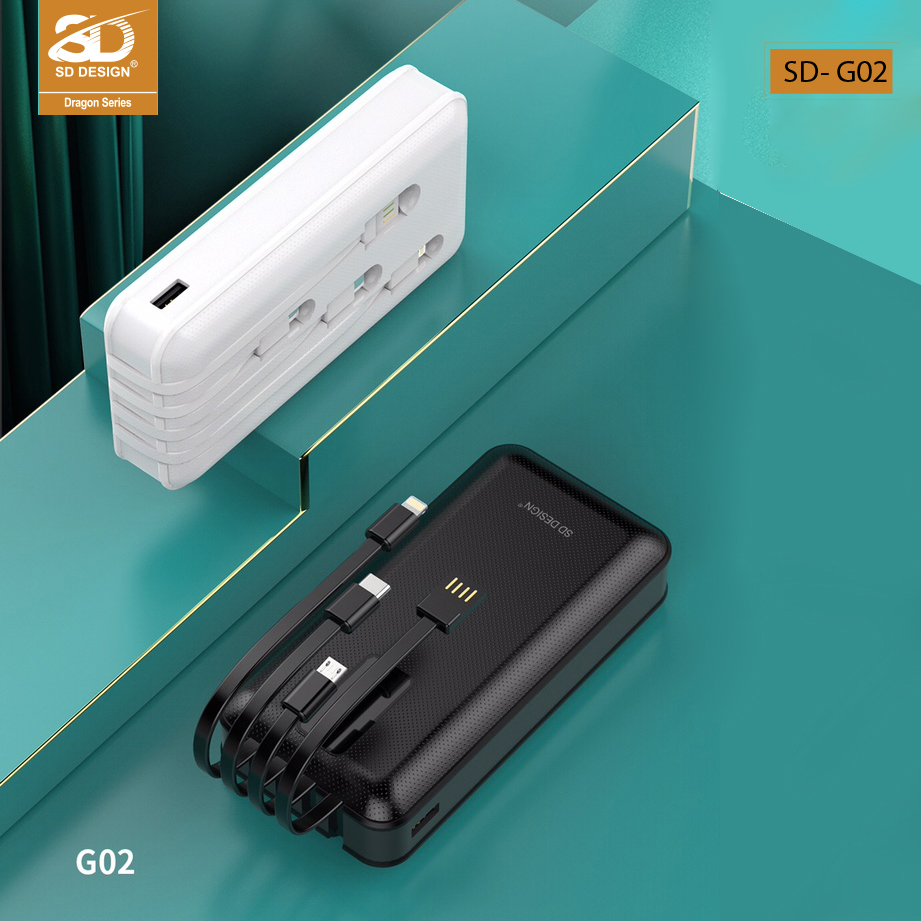 Sạc Dự Phòng đa năng dung lượng 20.000 mAh SD DESIGN G02 Tích Hợp 4 Cáp Sạc Micro, Lingtning, TypeC - Hàng chính hãng