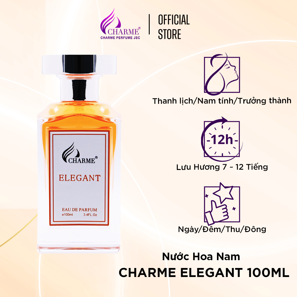 Nước hoa nam lưu hương lâu, Charme Elegant, hương biển hiện đại và nam tính, dành cho phái mạnh, 100ml