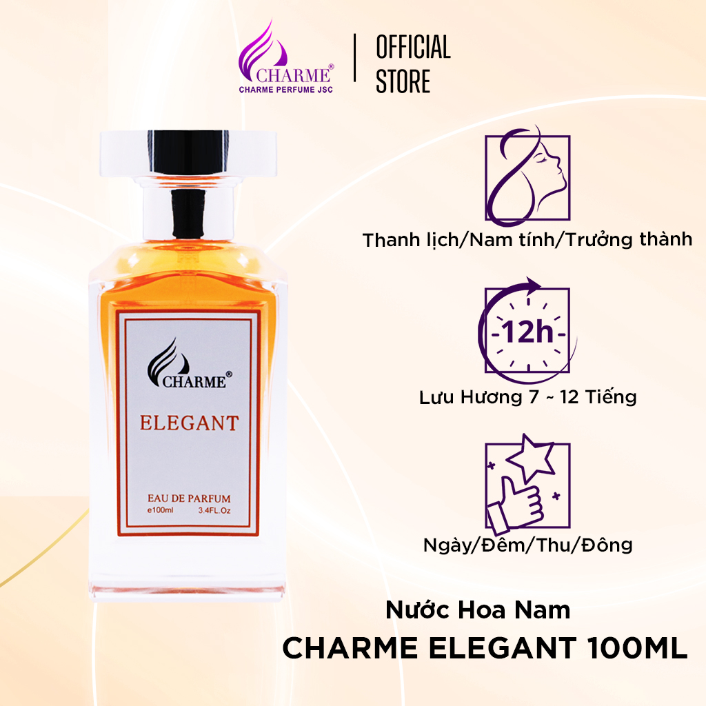 Nước hoa nam lưu hương lâu, Charme Elegant, hương biển hiện đại và nam tính, dành cho phái mạnh, 100ml