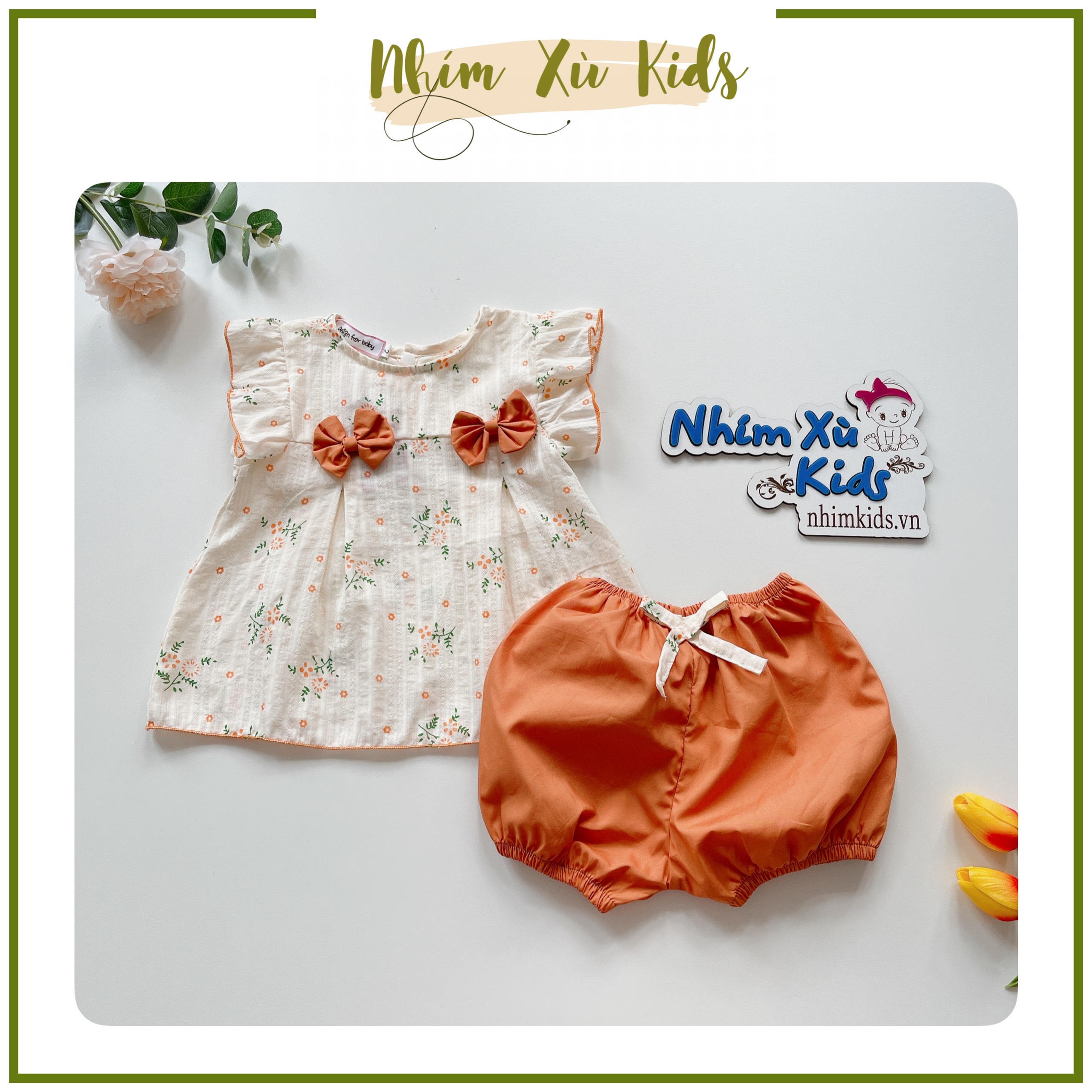 [3-12kg] Body váy hoa cam NHÍM XÙ KIDS, bodysuit bé gái sơ sinh, 6 tháng, 1 tuổi, 2 tuổi B055