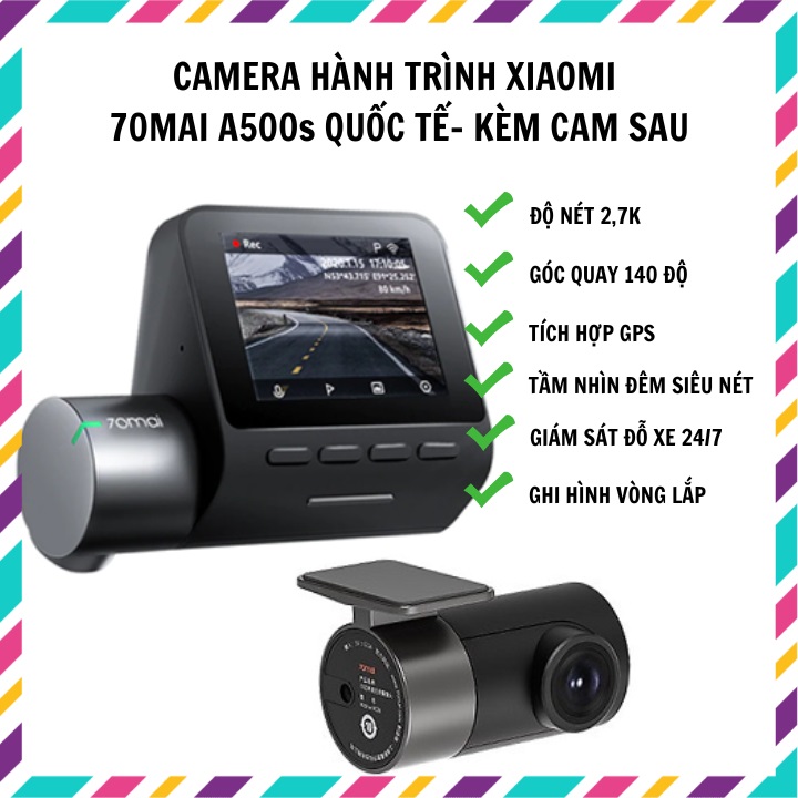 Camera Hành Trình Sothing Xiaomi 70mai A500s Quốc Tế, Cảnh Báo Va Chạm, Lệch Làn, GPS, Quay Đêm- Hàng chính hãng