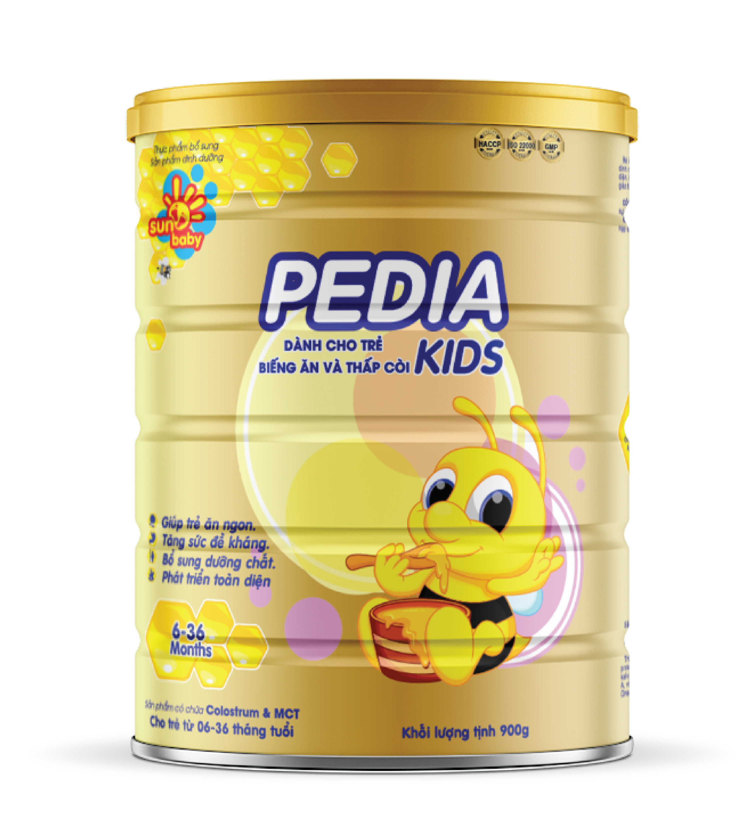 [Tặng 5 bộ body chip] Sữa Pedia Kids cho trẻ biếng ăn thấp còi 900g Sunbaby