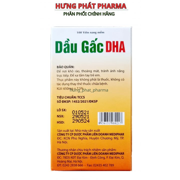 Viên dầu gấc DHA 400 chiết xuất từ tinh dầu gấc giúp sáng mắt đẹp da – Lọ 100 viên
