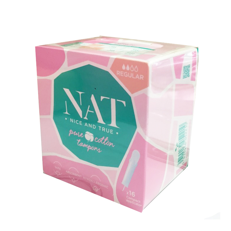 Băng vệ sinh Tampons NAT Regular có cần đẩy 16 miếng/hộp - 100% bông hữu cơ