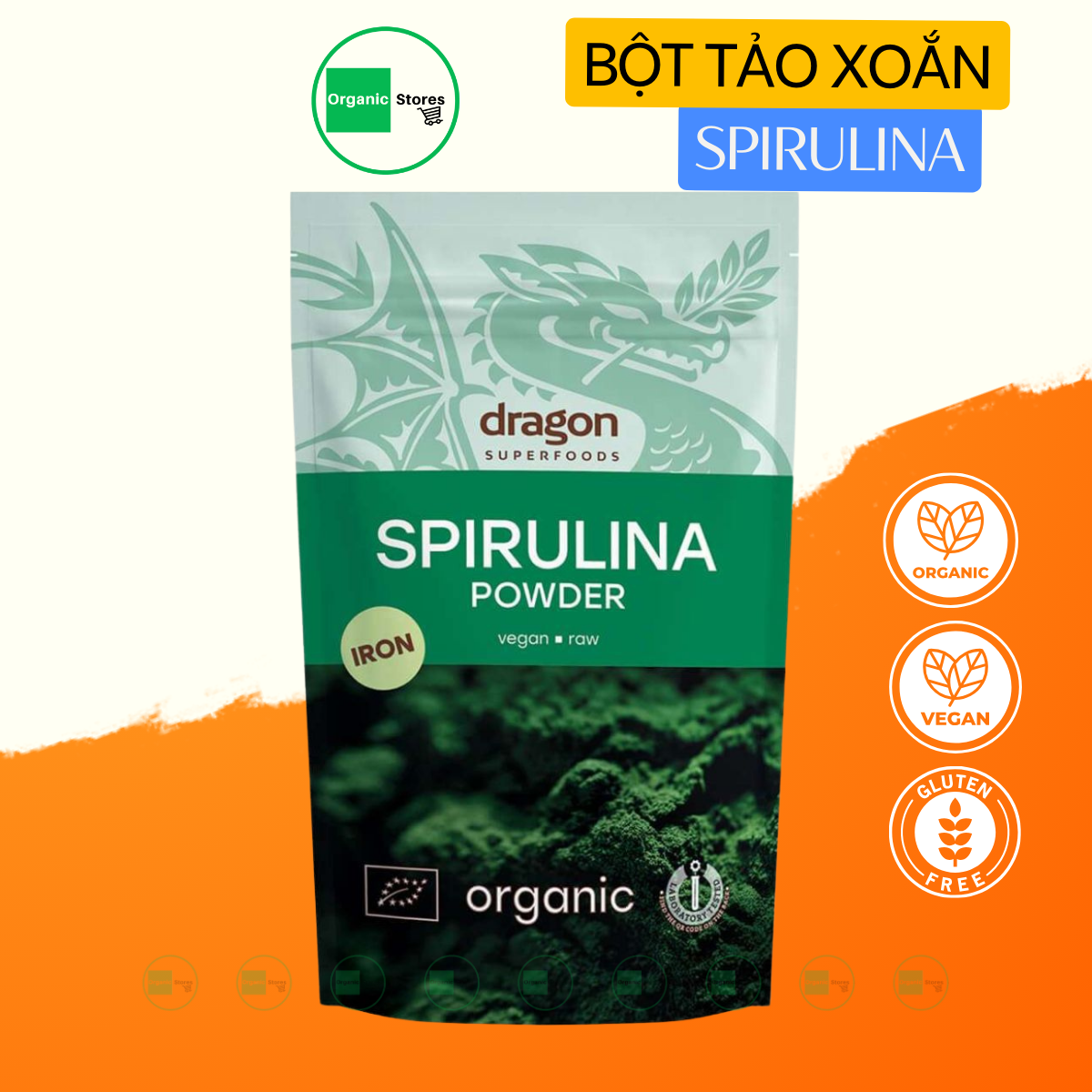 Bột Tảo Spirulina Và Chlorella Hữu Cơ 200G - Dragon Superfoods - Bột Tảo Spirulina 200Gr