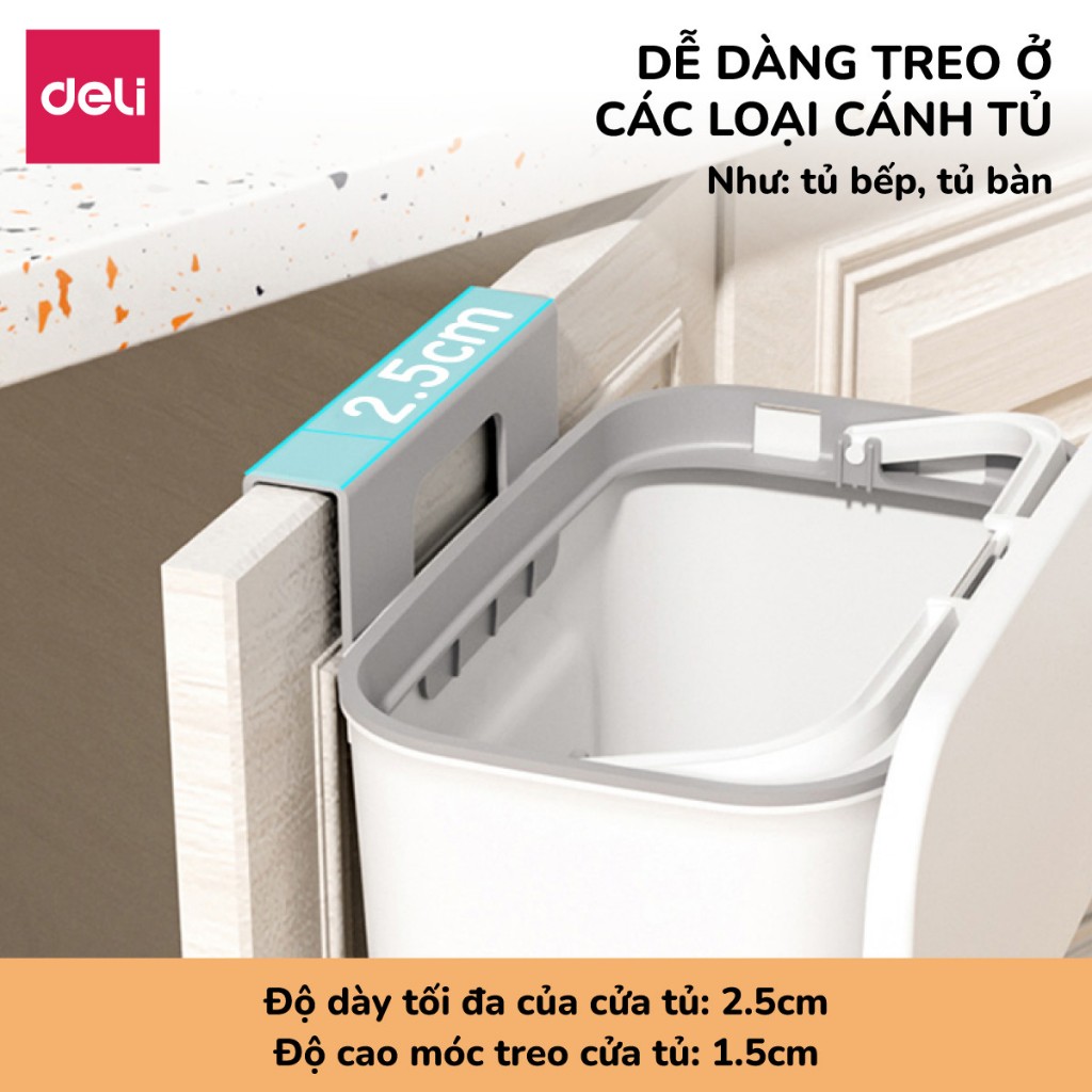 Thùng rác treo tủ bếp mở hai chiều 9L kèm quai có nắp giữ túi thùng rác gắn tường cho nhà bếp