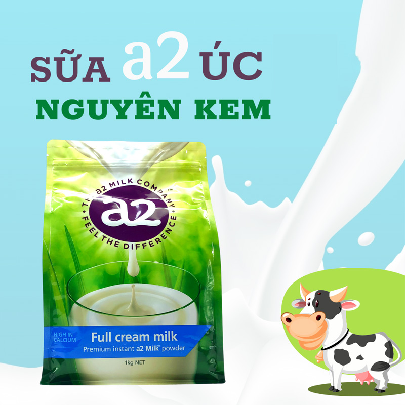 Combo 6 Túi Sữa Bột Nguyên Kem A2 Túi 1Kg của Úc, Giàu Canxi Hỗ Trợ Tăng Cường Sức Khỏe, bổ sung dưỡng chất thiết yếu, cung nấp năng lượng