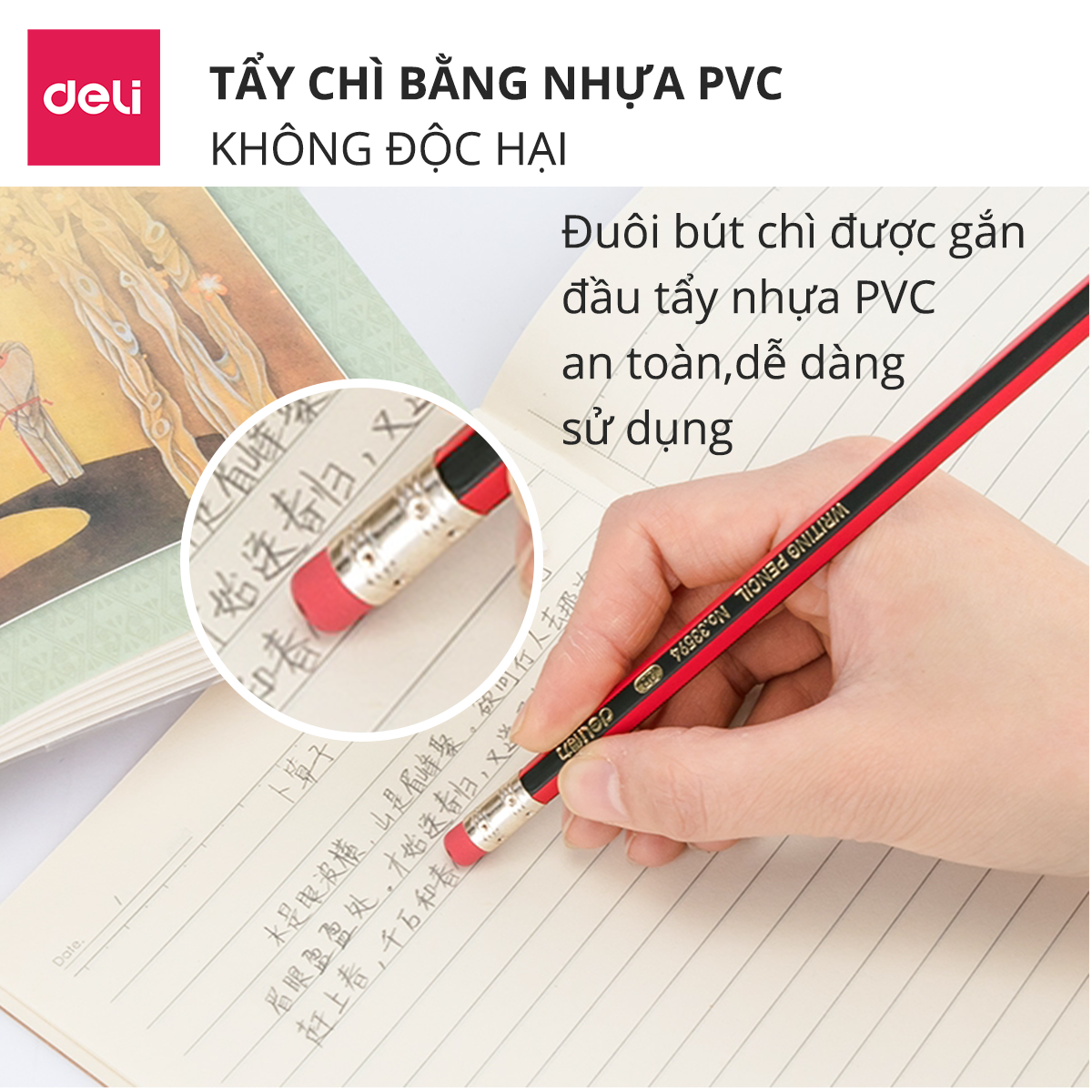 Bút Chì Lục Giác 2B HB Deli - Bút Chì Gỗ Thi Trắc Nghiệm Ruột Đậm Bút Chì Học Sinh Cấp 1 Tập Viết Chì Vẽ Phác Thảo