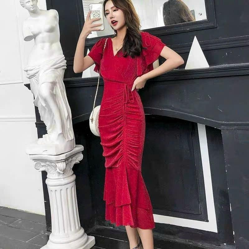 ĐẦM BODY THUN KIM TUYẾN ĐUÔI CÁ RÚT DÂY 1 BÊN