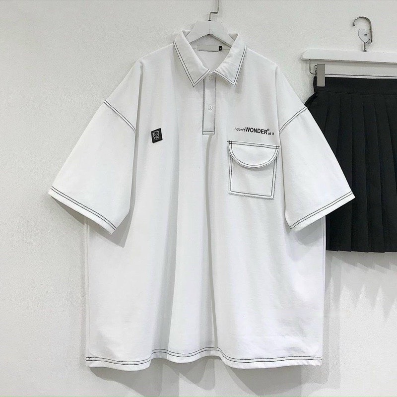 Áo thun polo form rộng logo bò sữa cộc tay, áo phông nam nữ unisex 2 màu