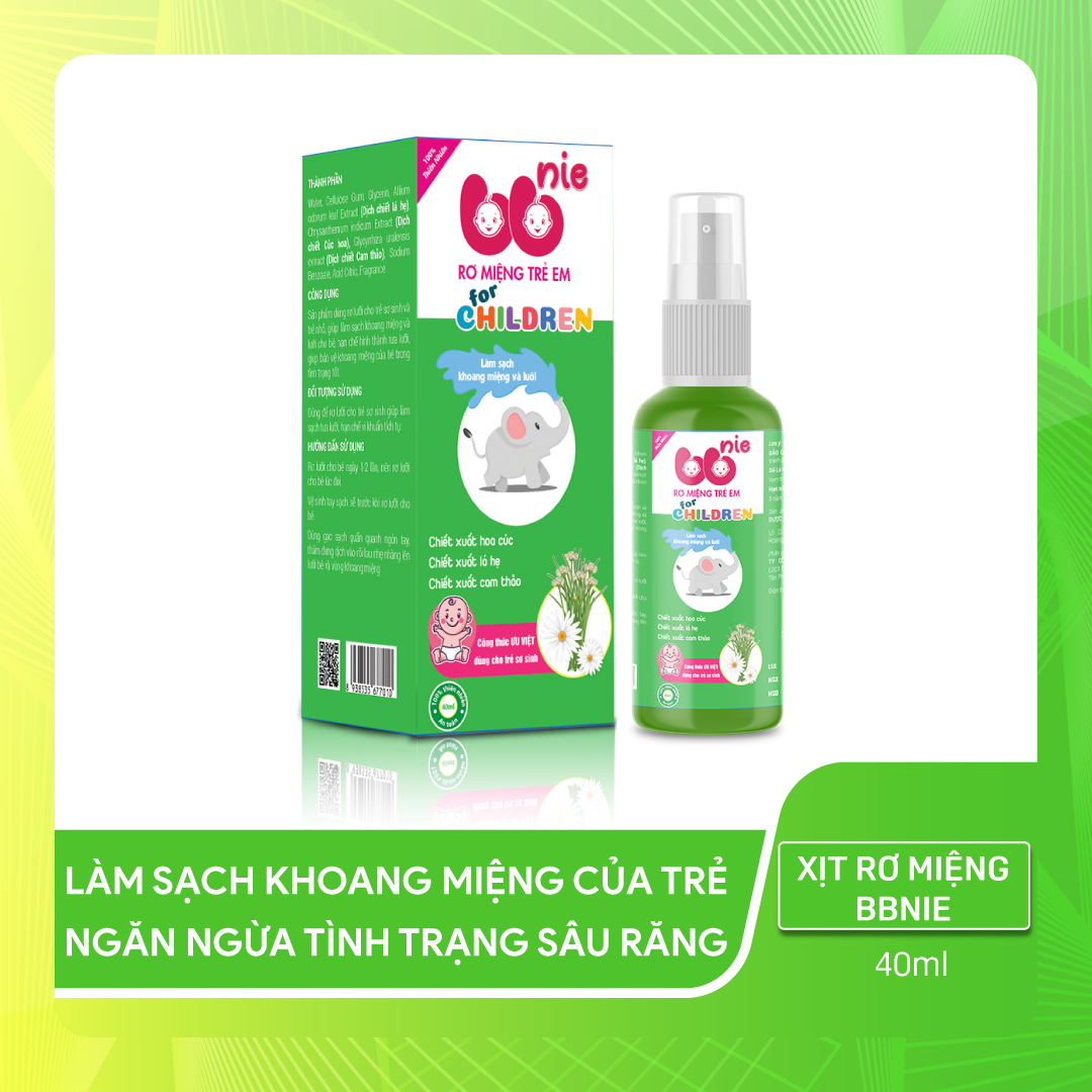 Xịt rơ miệng trẻ em BBNIE - Chiết xuất từ thiên nhiên,  làm sạch khoang miệng và lưỡi cho bé, hạn chế hình thành tưa lưỡi