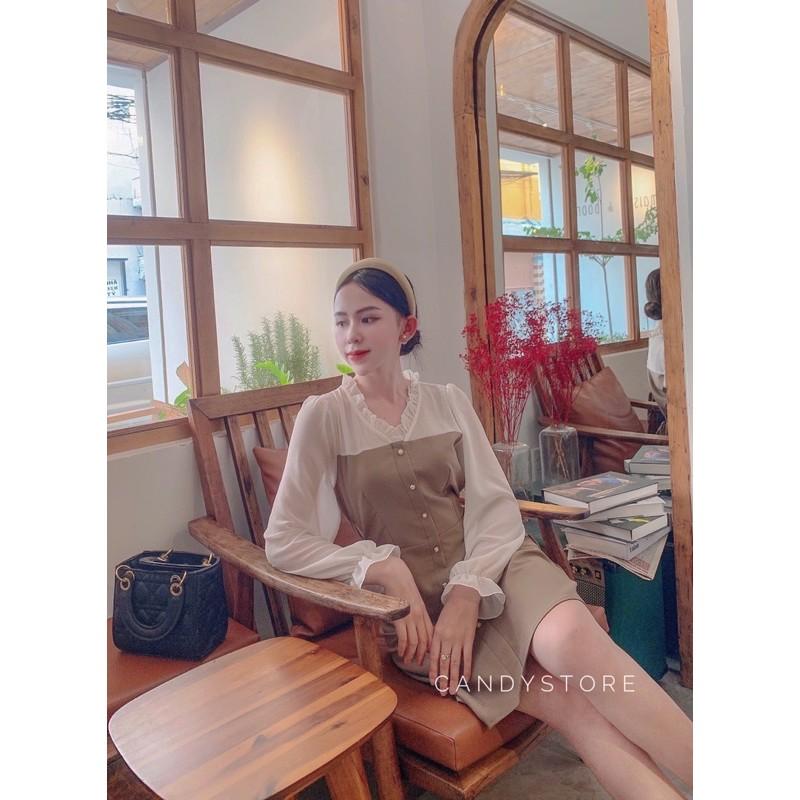 Đầm kaki phối tay voan