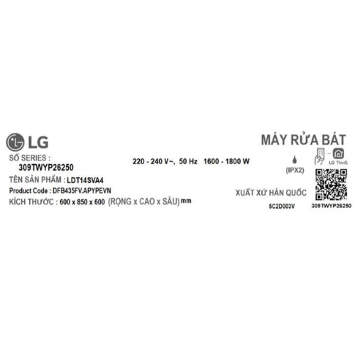 Máy Rửa Chén Độc Lập LG LDT14SVA4 - Hàng Chính Hãng